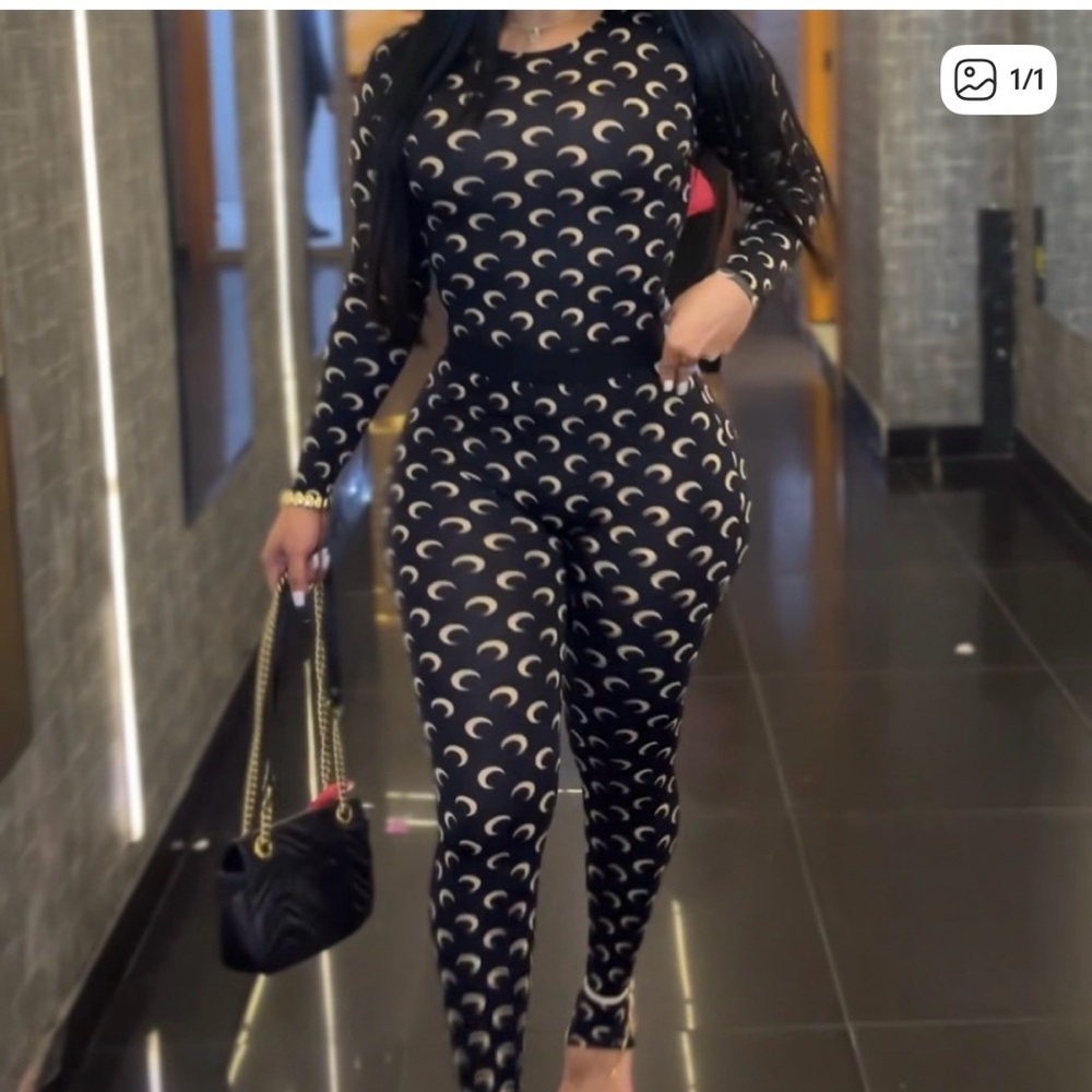 Marine Serre Black and Gold Crescent Jumpsuit